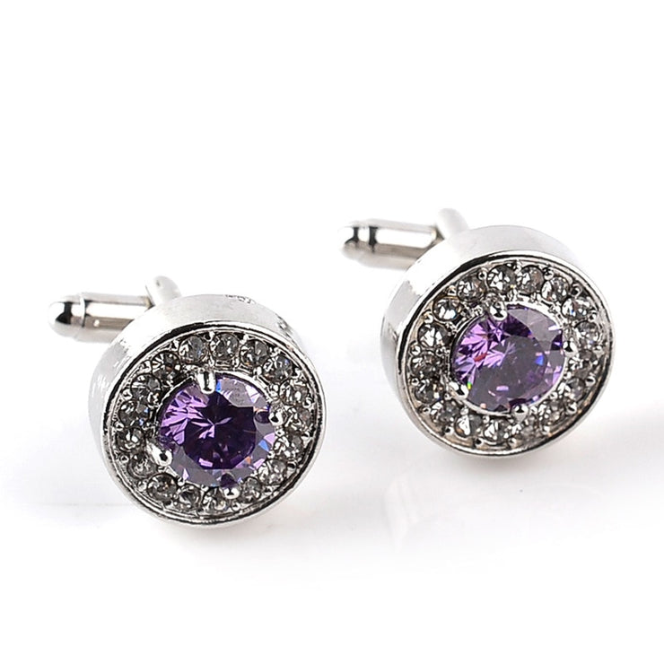 Luxury White and Purple Enamel Crystal Cufflinks